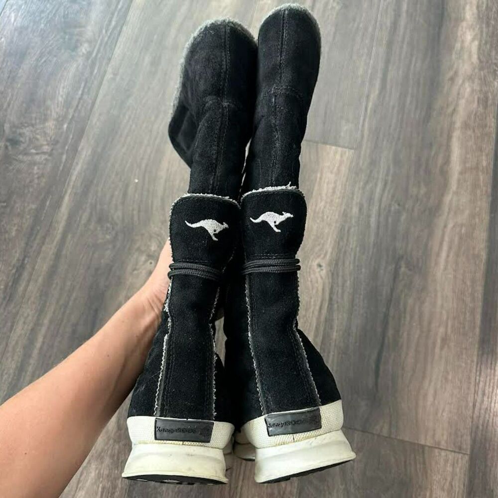 Vintage KangaRoos FreeRide Black Leather Boots Tall Zip Winter Insulated Size 10 - Picture 4 of 9